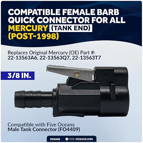 Miniatura 3 de Five Oceans Mercury 3/8" Barb Female Fuel Line Tank End Connector Mercury (Post-1998), reemplaza la pieza original Mercury 22-13563A6, 22-13563Q7,