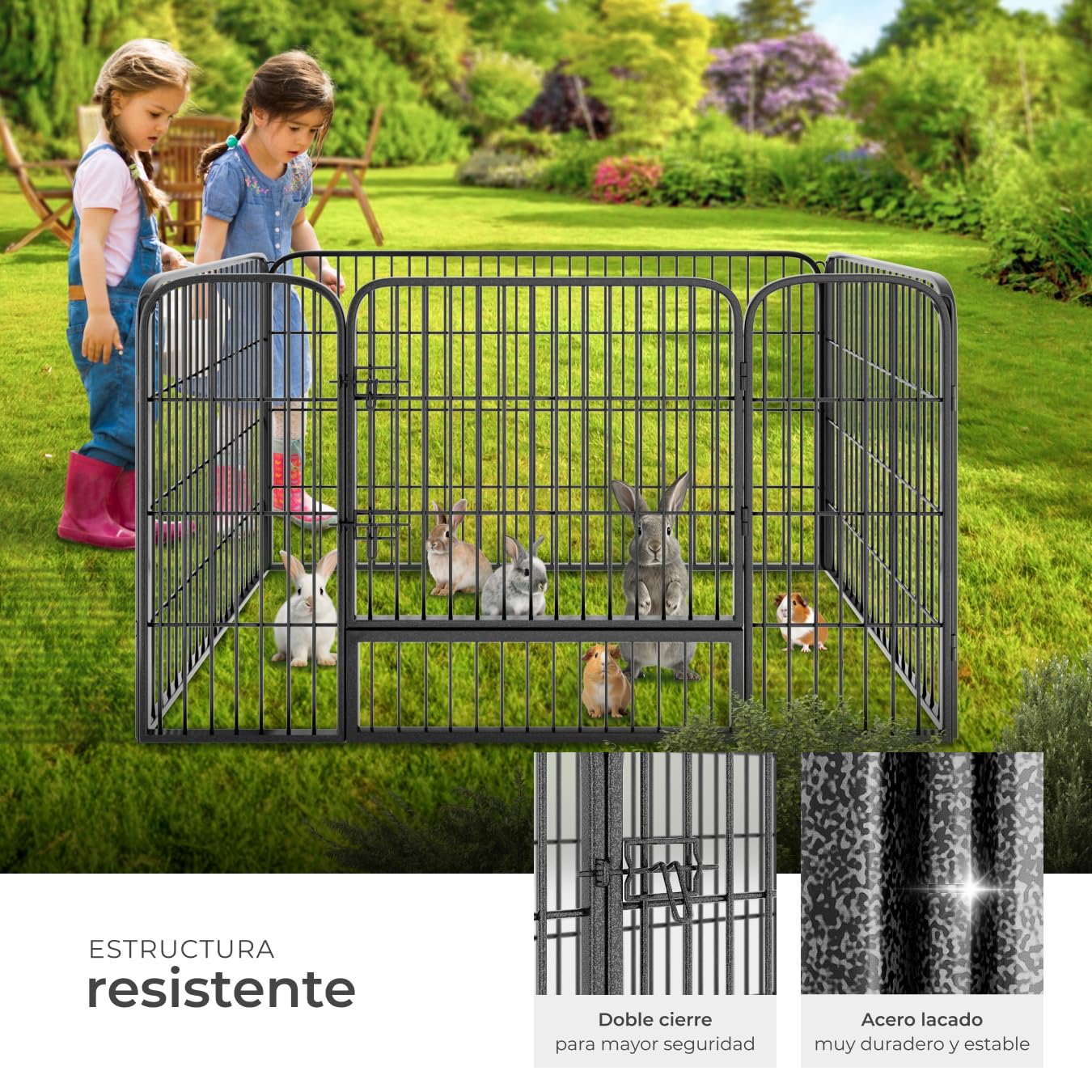tectake® Parque para Perros, Puerta Seguridad para Niños y Mascotas, Valla Metálica, Jaula Perro, Barrera de Seguridad Plegable, Parque Perros y Conejos, Doble Cierre - Gris