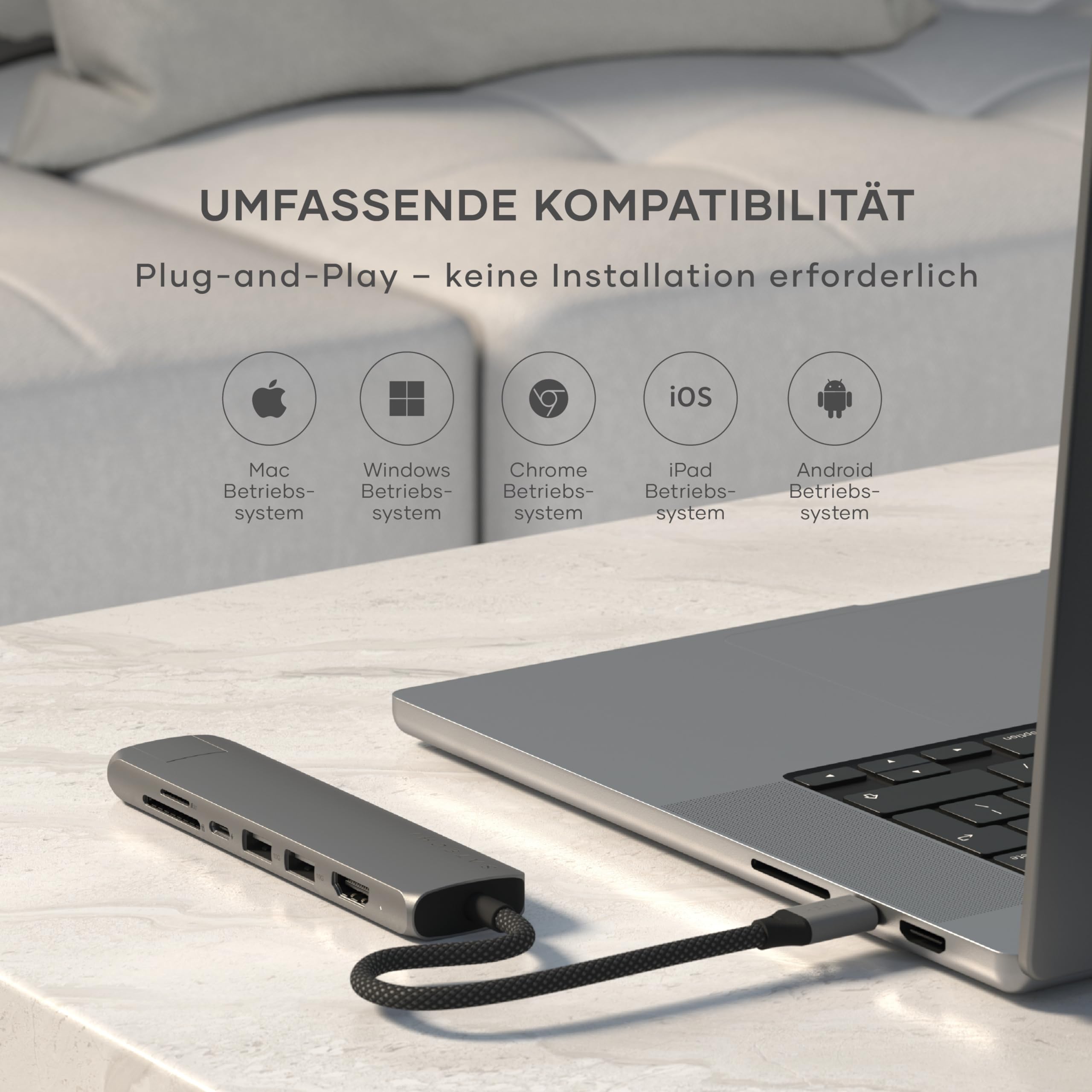 SATECHI 7-in-1 Slim-Plus USB-C Hub, Space Grau | 100-W-PD, HDMI 4K@60 Hz, Ethernet, 2 USB-A Anschlüsse und SD/microSD-Kartenleser