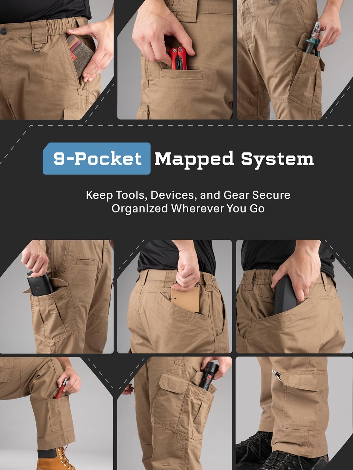 Tactical Pants for Men - Tough Ripstop, Water-Resistant Mens Tactical Pants with 9-Pocket Mapped System - Image 5