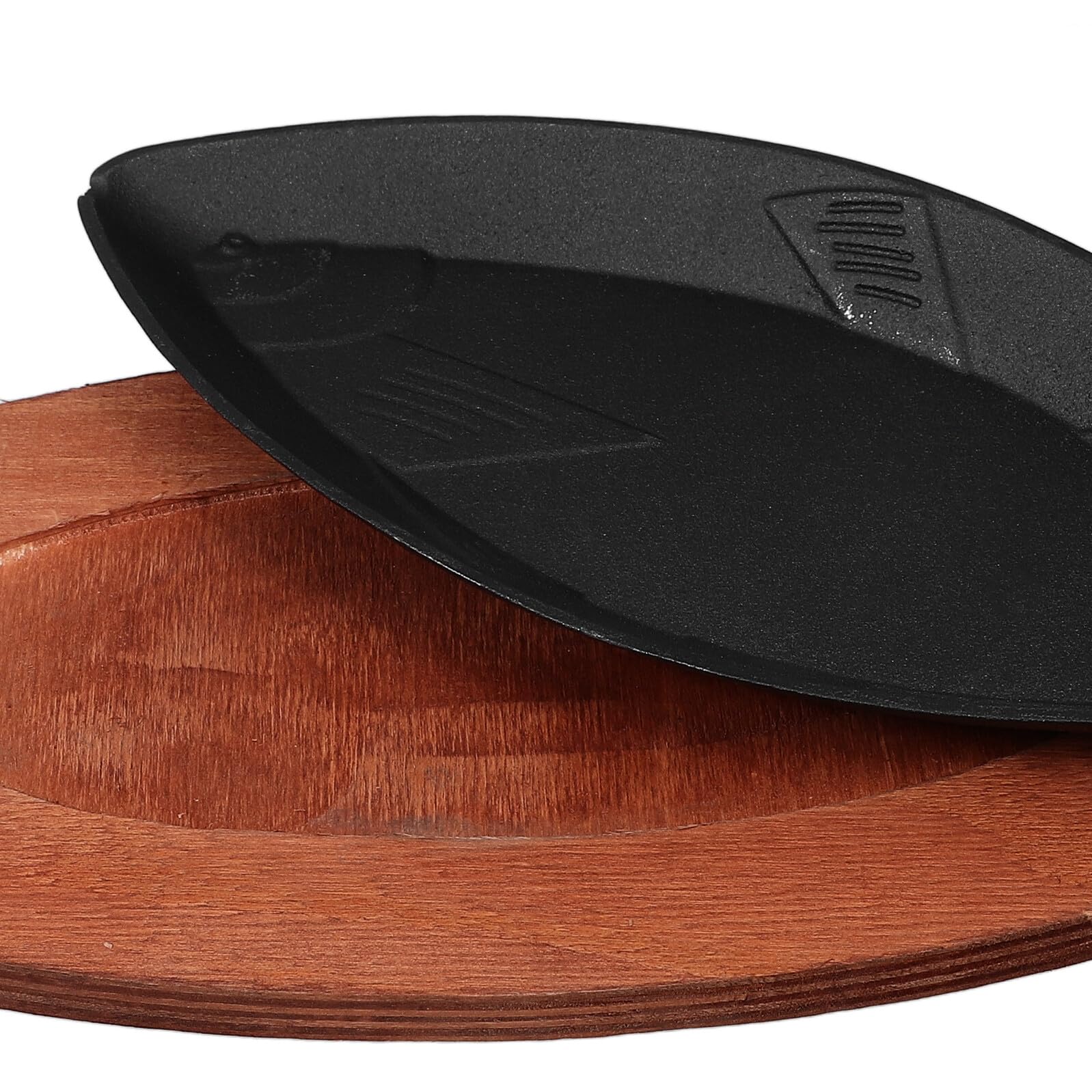 Plato para Freír Barbacoa Forma de Pescado Negro de Hierro | Bandeja de Madera Incluida, Diseño Portátil, Acabado en Negro, Pieza de Cocina para Asar