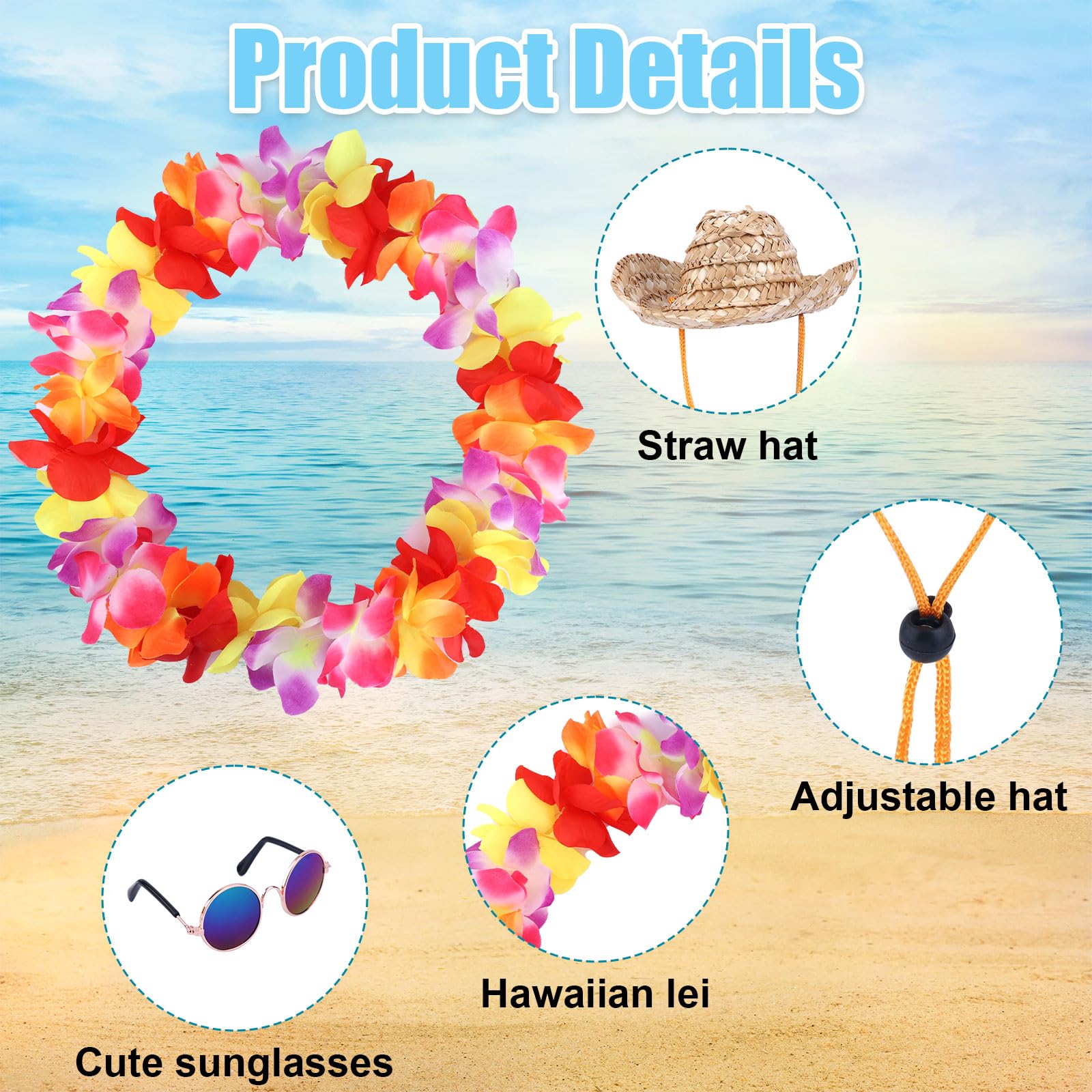 BOXOB Porch Goose Outfit, Summer Porch Goose Clothes with Cute Sunglasses Adjustable Hat Hawaiian Garland Colorful Costume for Garden Retro Pet Cosplay Party Patio Yard - Image 3