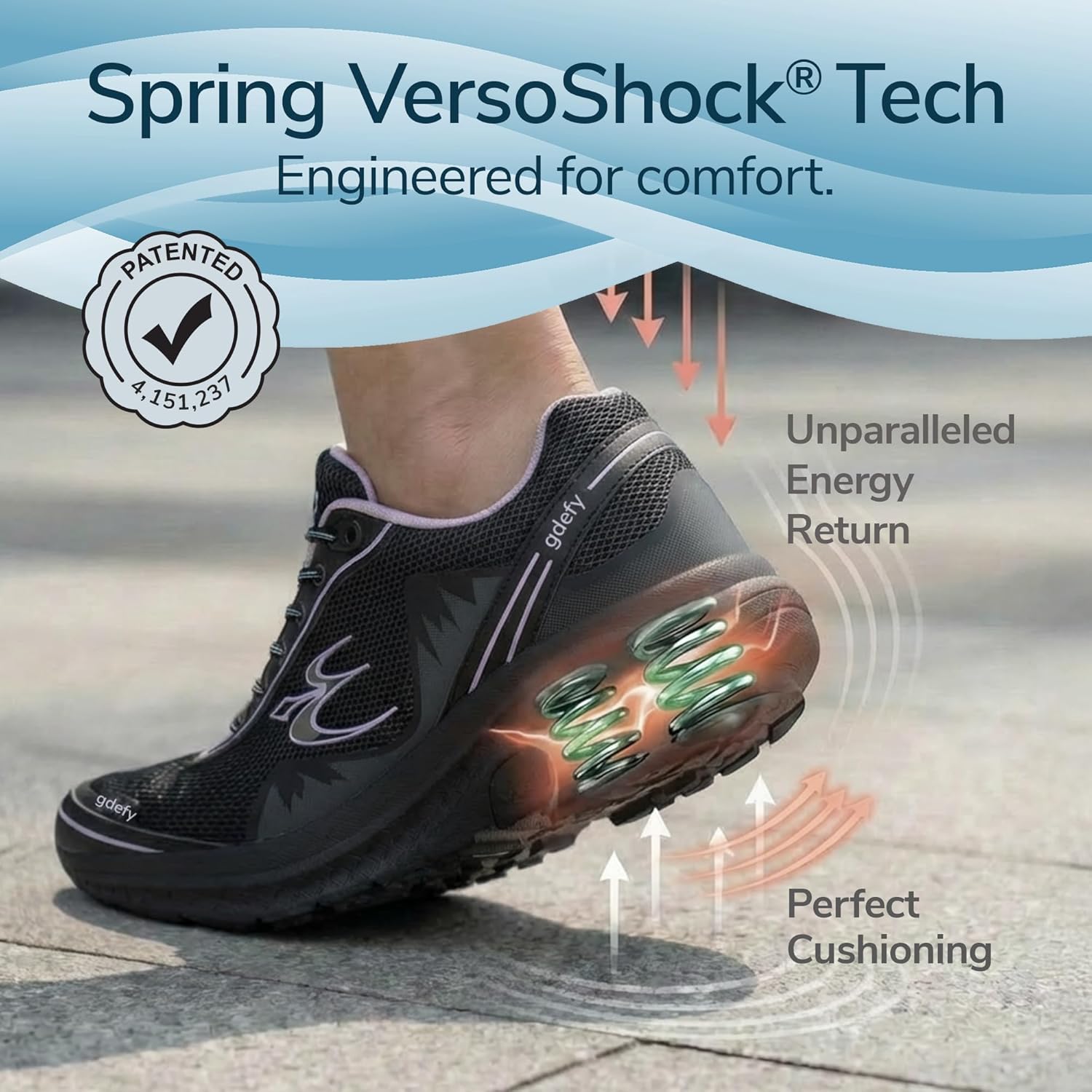 G-DEFY Mighty Walk Women’s Orthopedic Walking Shoe | VersoShock Technology for Pain Associated with Running | Prolonged Standing | Arch Support | Diabetic Shoes | Wide Shoes | Free Custom Orthotic - Image 2