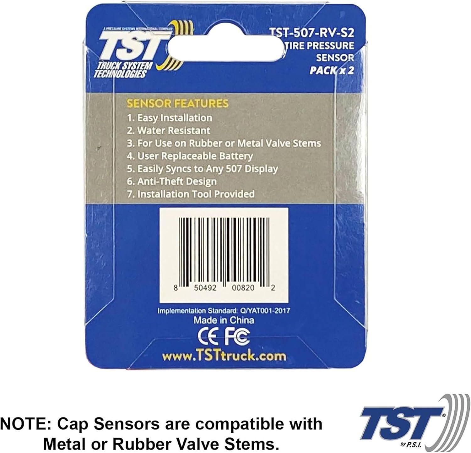 TST 507 Tire Pressure Monitoring System, 2 Cap Sensors for Metal or Rubber Valve Stems by Truck System Technologies, TPMS for RVs, Campers and Trailers
