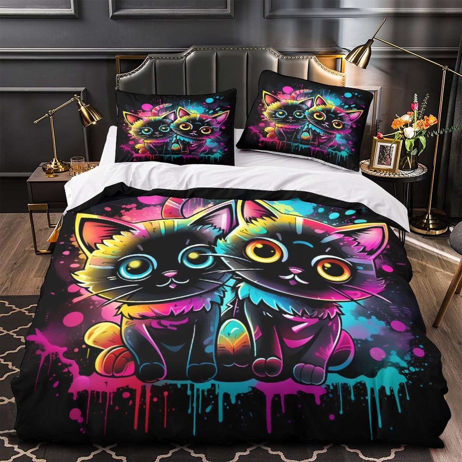 Parure de lit chat 3D en microfibre 135x200 pour chambre ado