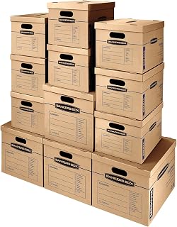 Bankers Box Classic Moving Boxes 12-Pack Kit: 8 Small & 4 Medium, Tape-Free Assembly, Reinforced Handles, Durable Lids - Made in USA