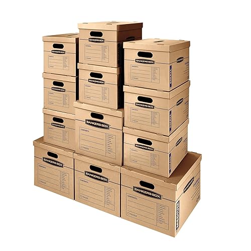 Bankers Box Classic Moving Box 12 Pack Kit, Reinforced Handles,