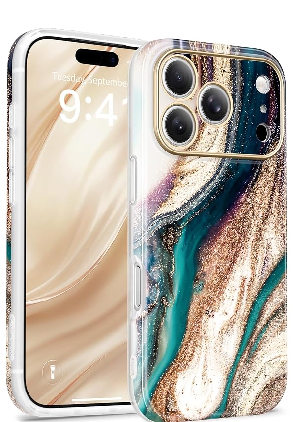 GVIEWIN for iPhone 17 Pro Case Compatible with MagSafe, [Full Camera Protection][Military-Grade Protection] Shockproof Protective Slim Magnetic Marble Phone Case for 17 Pro 6.3", Drift Sand/Gold by GVIEWIN - Used condition - US$20.05