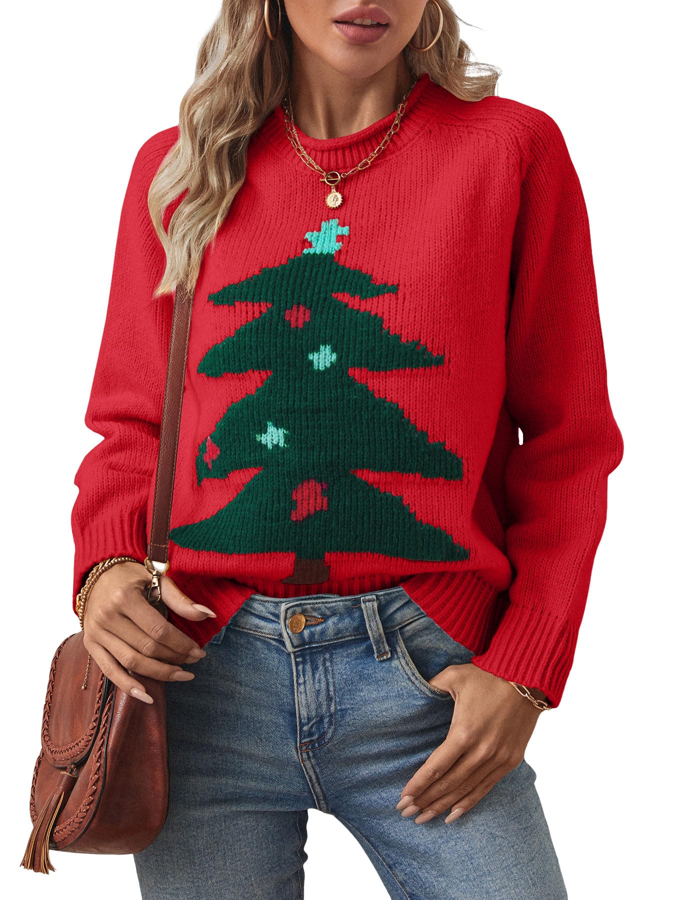 ZAFUL Womens Christmas Sweater Ugly Christmas Pullover Sweater Knit Long Sleeves Novelty Pullover for Party