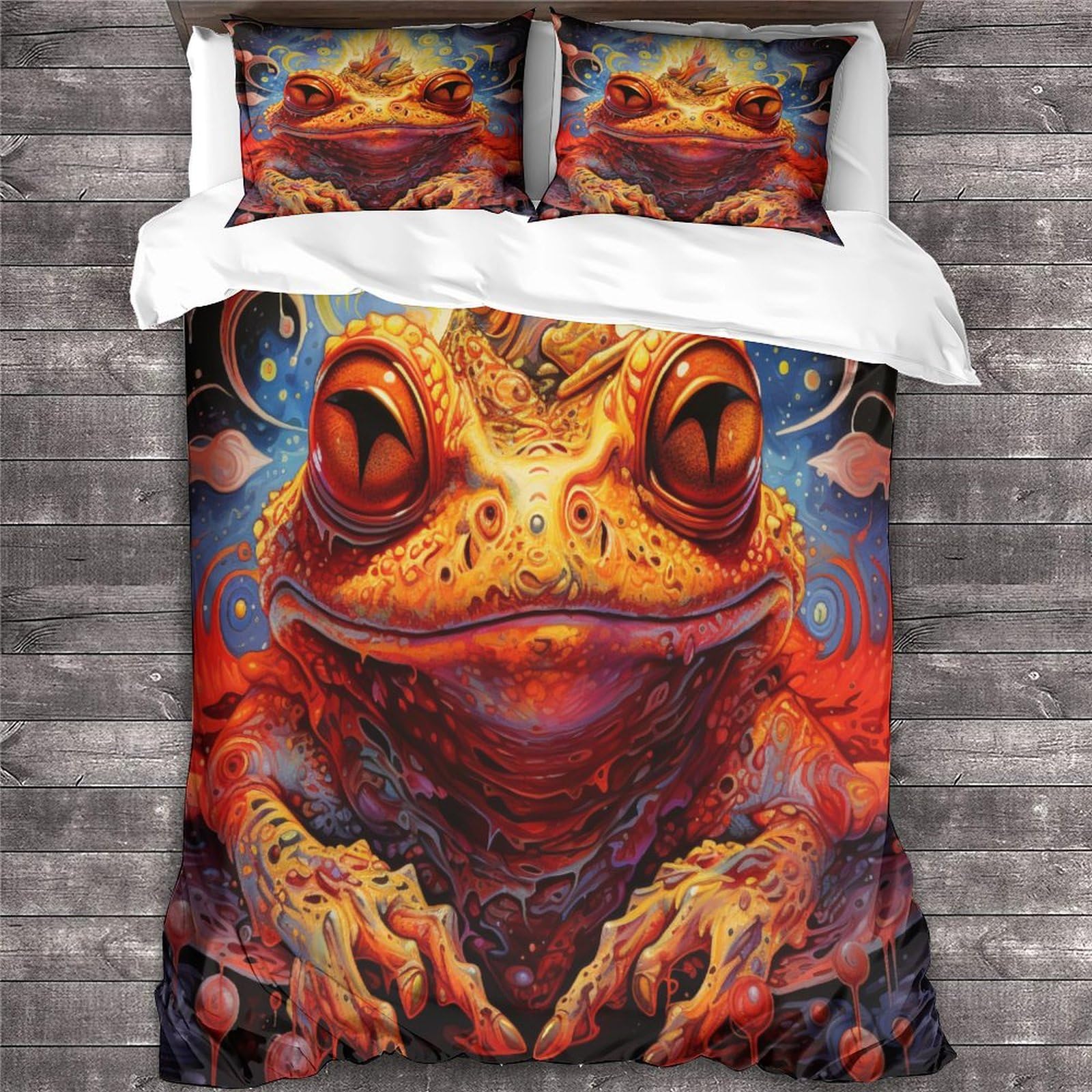 Frosch-Bettwäsche-Set, 3D-Druck, Bettbezug-Set mit Kissenbezügen, Tier-Bettbezug, Heimtextilien, Doppelbett (200 x 200 cm)