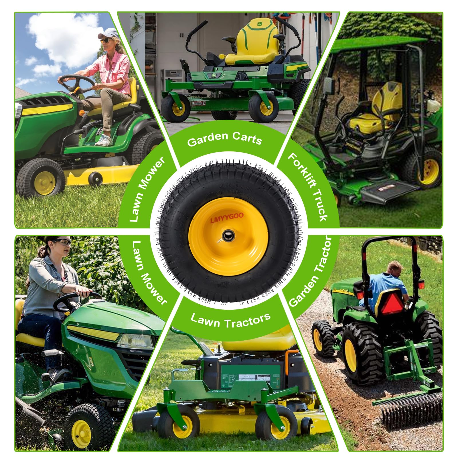 Neumático y rueda sin cámara de 16 x 6.5-8, 2 piezas de repuesto para cortacésped, tractor de jardín, neumático de rueda delantera con cubo de desplazamiento de 3 pulgadas, rodamiento de 3/4