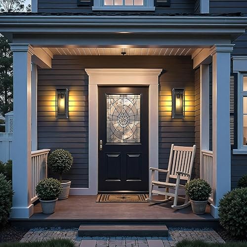 Miniatura 7 de Paquete de 2 lámparas de pared con sensor de movimiento para exteriores, lámpara moderna de 15 pulgadas, lámpara de porche de atardecer a amanecer,