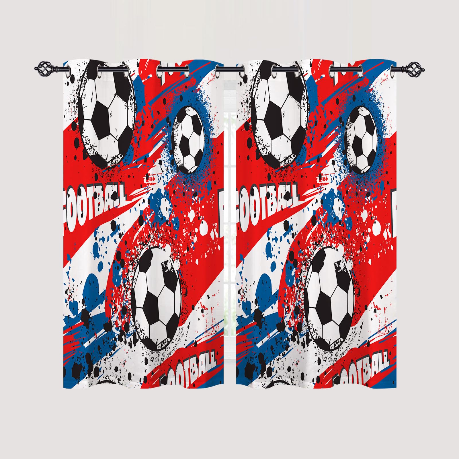 ANHOPE Football Curtains Eyelet Soft Thermal Insulated Blackout Curtains Abstract Sports Theme Soccer Ball Print Pattern Ring Top Window Drapes for Kids Boys Bedroom Living Room 46 x 54 Inch 2 Panels - Image 2
