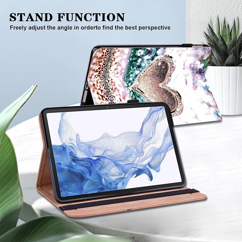 TUOLISG Samsung Galaxy Tab A9 8.7" Védőtok Állvánnyal Peach Gyémánt Minta