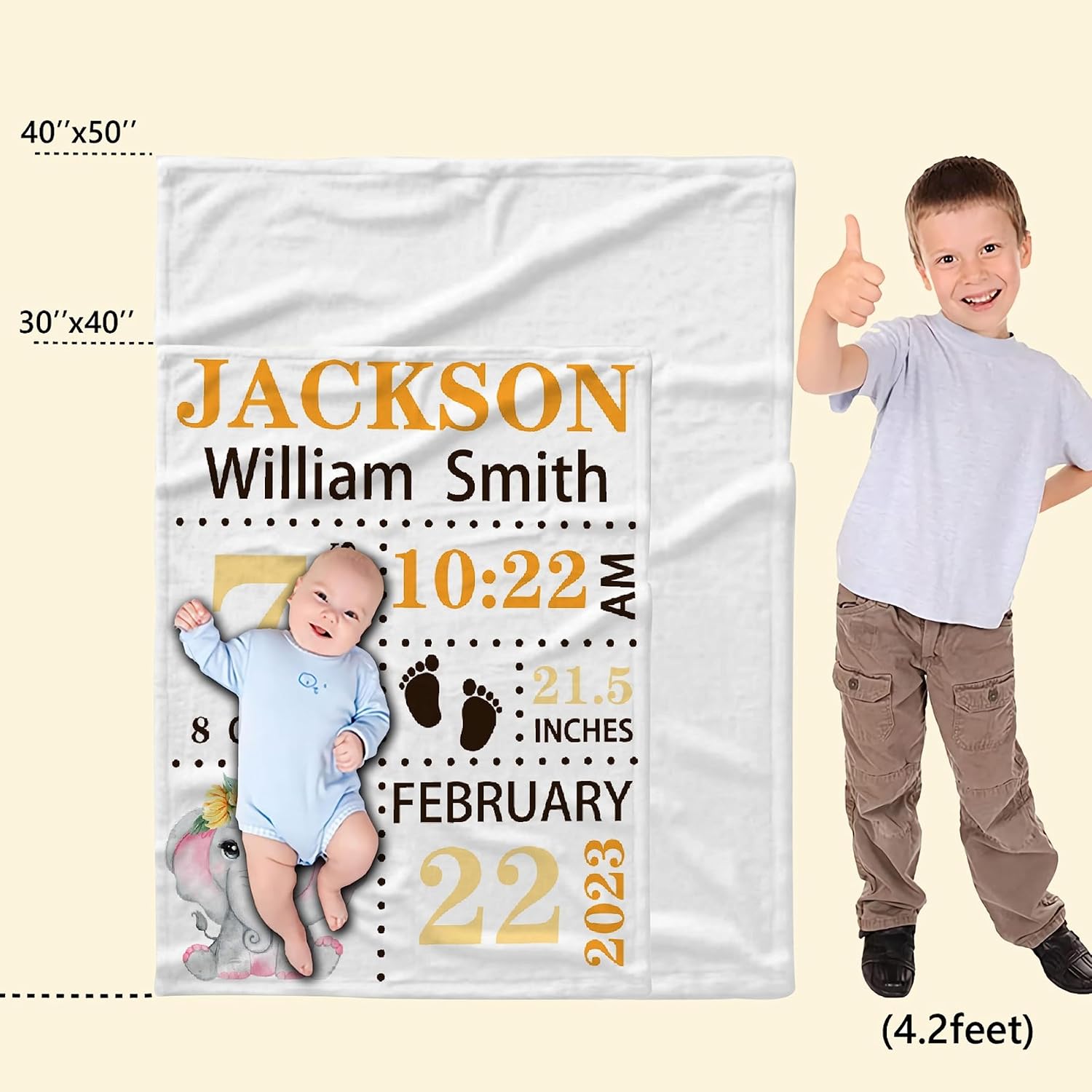 Personalized Baby Blanket with Birth Information for Boys and Girls, Customized Name Blanket from Baby's Name Birth Time Date, Gift for New Mom Dad Granddaughter Grandson 50"X40" For Kid