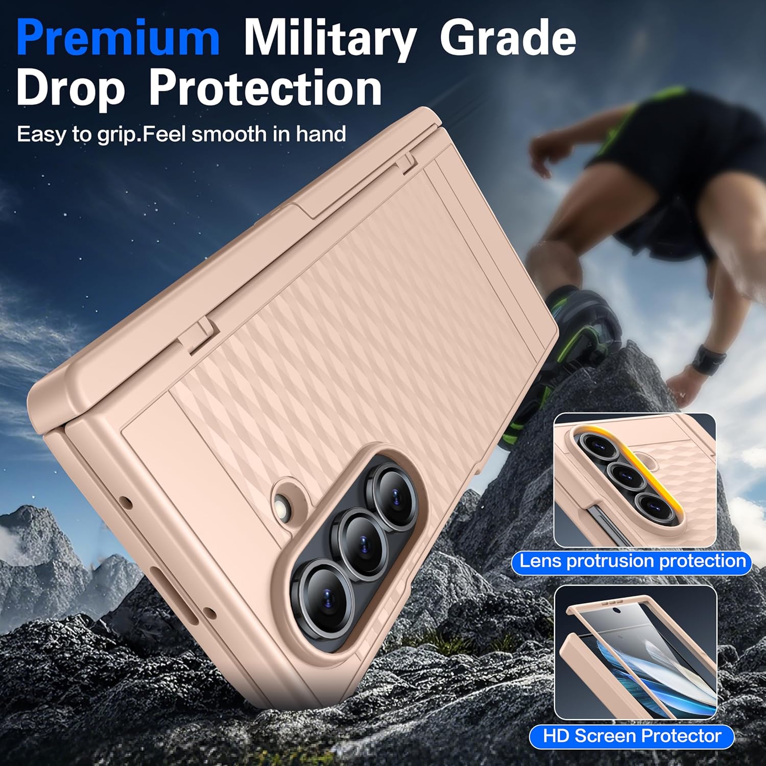 Magnetic for Samsung Galaxy Z Fold 7 Case,[Built-in Screen Protector] [Hinge Protection] [Kickstand][Compatible with MagSafe] Full Body Protective Phone Case for Galaxy Z Fold 7 Gold