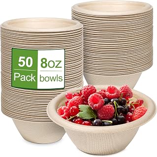 Groecycle 8 oz Small Paper Bowls: 50 Pack Chili Bowls Disposable, 100% Compostable Paper Bowls, Biodegradable Bowls Made Of Sugarcane