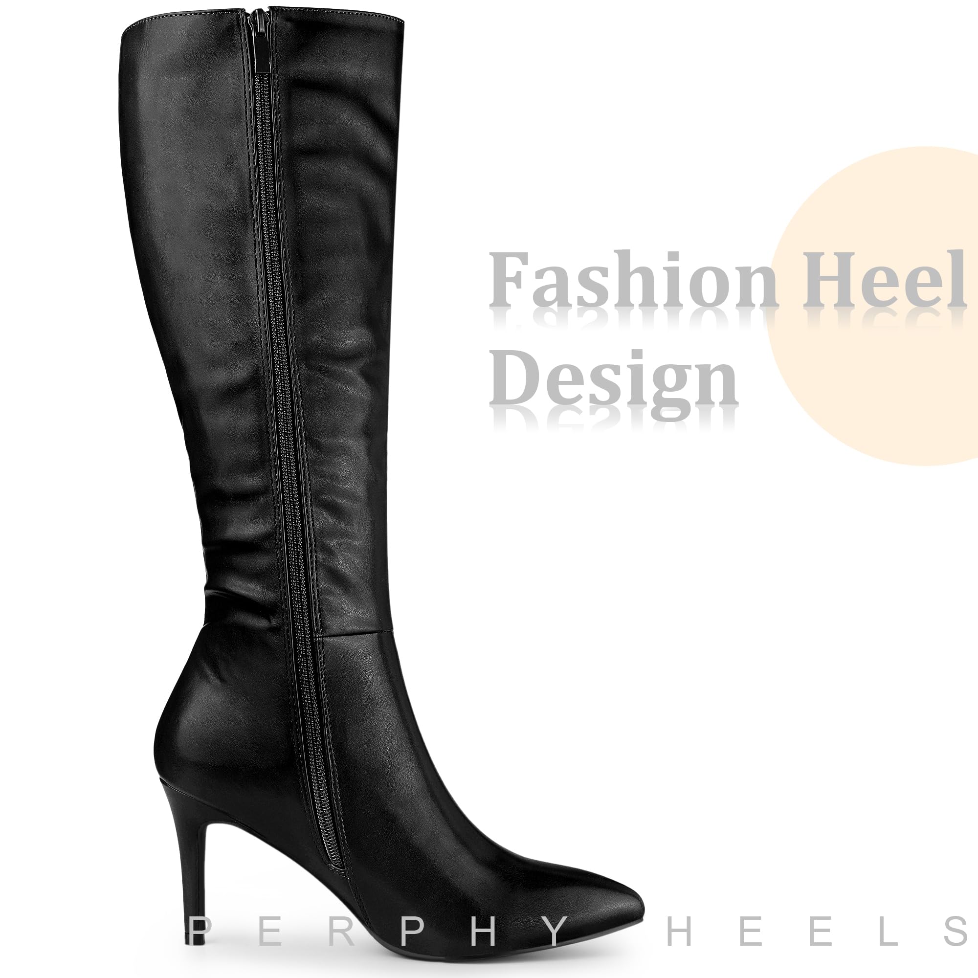 Perphy Botas altas de tacón alto con punta puntiaguda y tacón de aguja para mujer