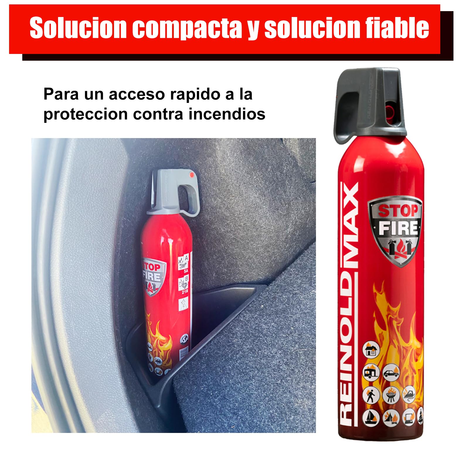 Pequeño extintor de coche, extintor de hogar, extintor de cocina para todos los fuegos, extintor multiusos.4305-6 – Extintor de espuma 750 gramos Espuma apagafuegos AFFF de acción
