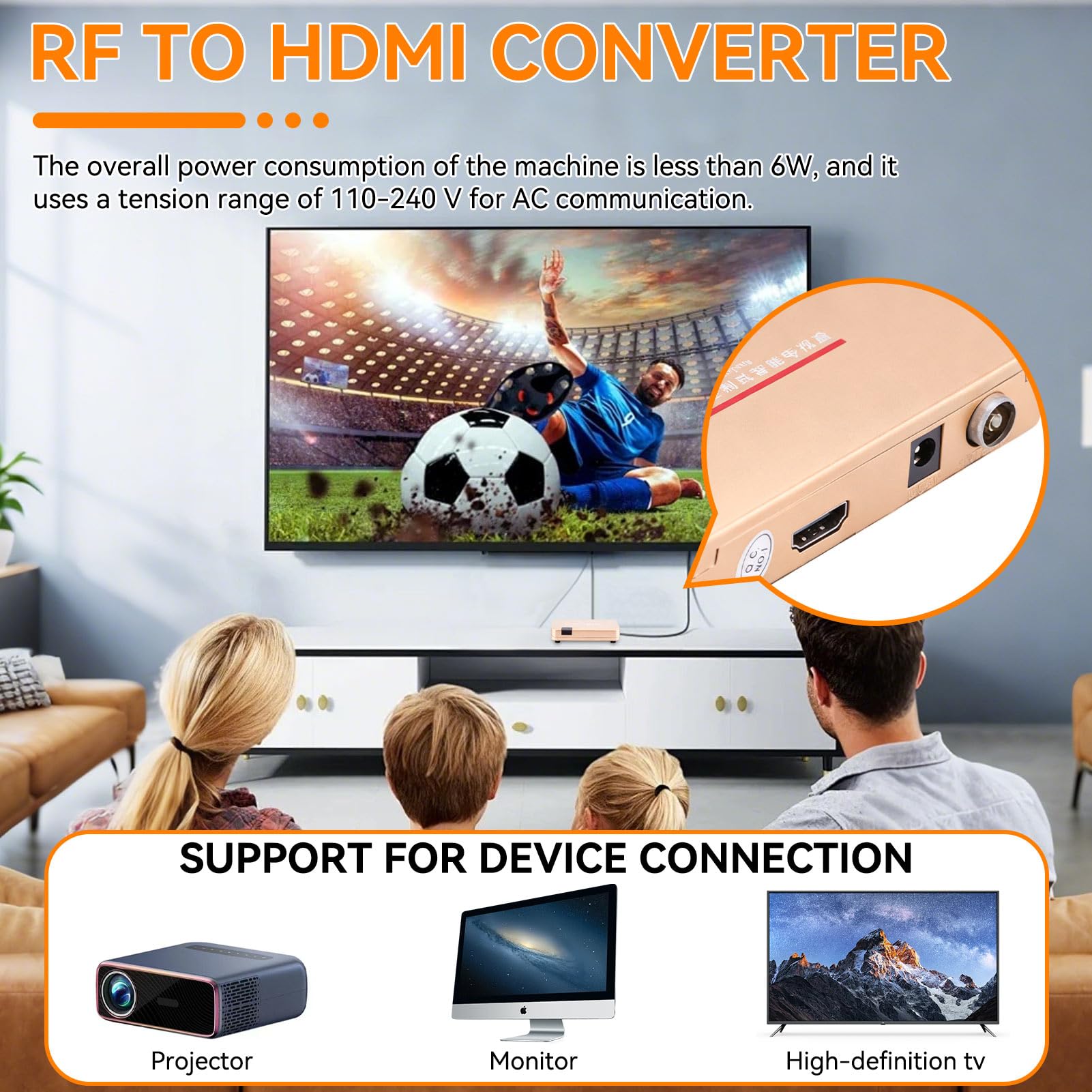 Agatige Ricevitore TV Analogico, Adattatore Convertitore da RF a HDMI con Telecomando, per Proiettori/Insegnamento Multimediale(Spina UE)