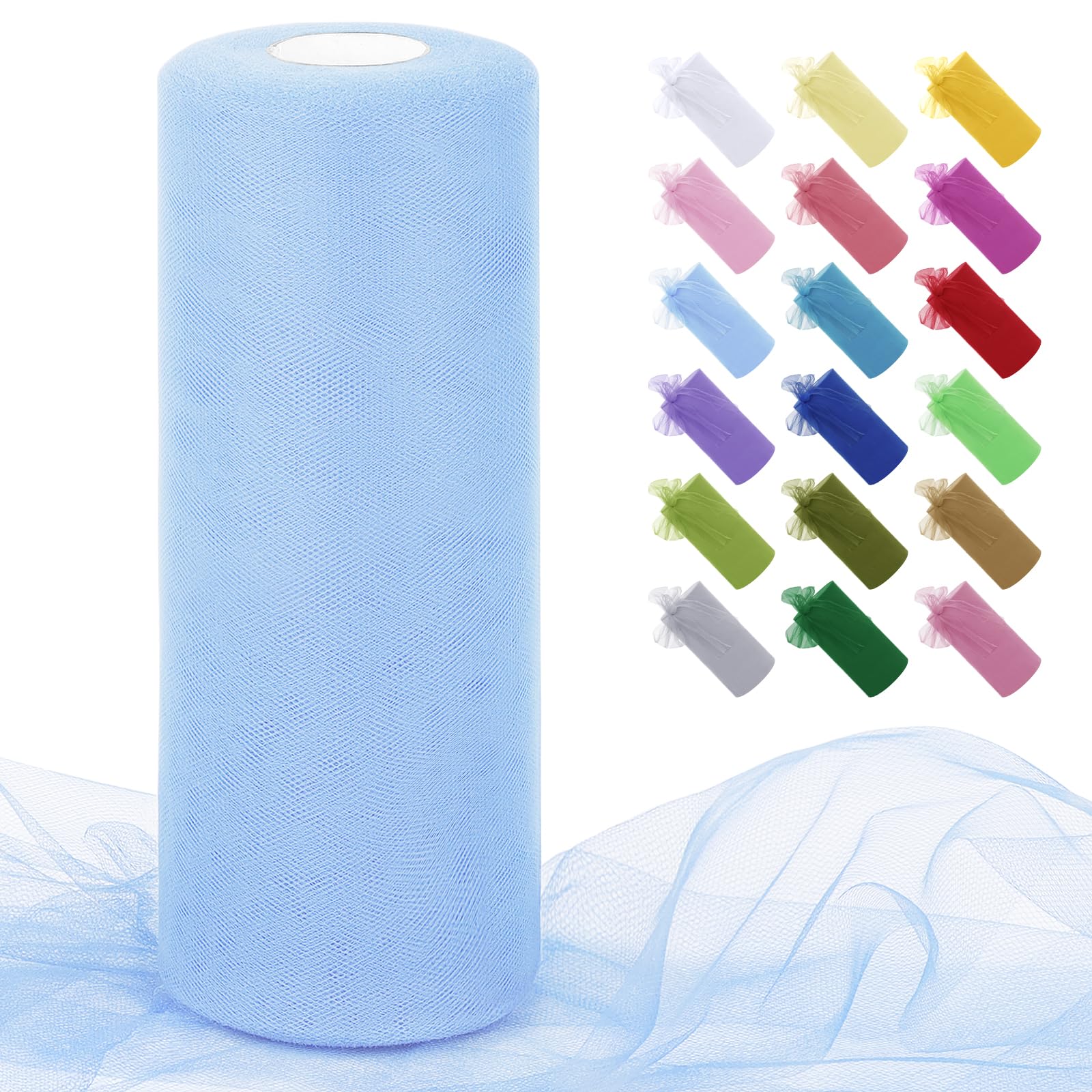 Uiopa Light Blue Tulle Fabric Roll 30cm x 91m Polyester Netting Fabric Mesh Tulle Ribbon for Tutu Skirts, Gift Wrapping, Birthday/Party/Wedding Decoration, DIY Projects