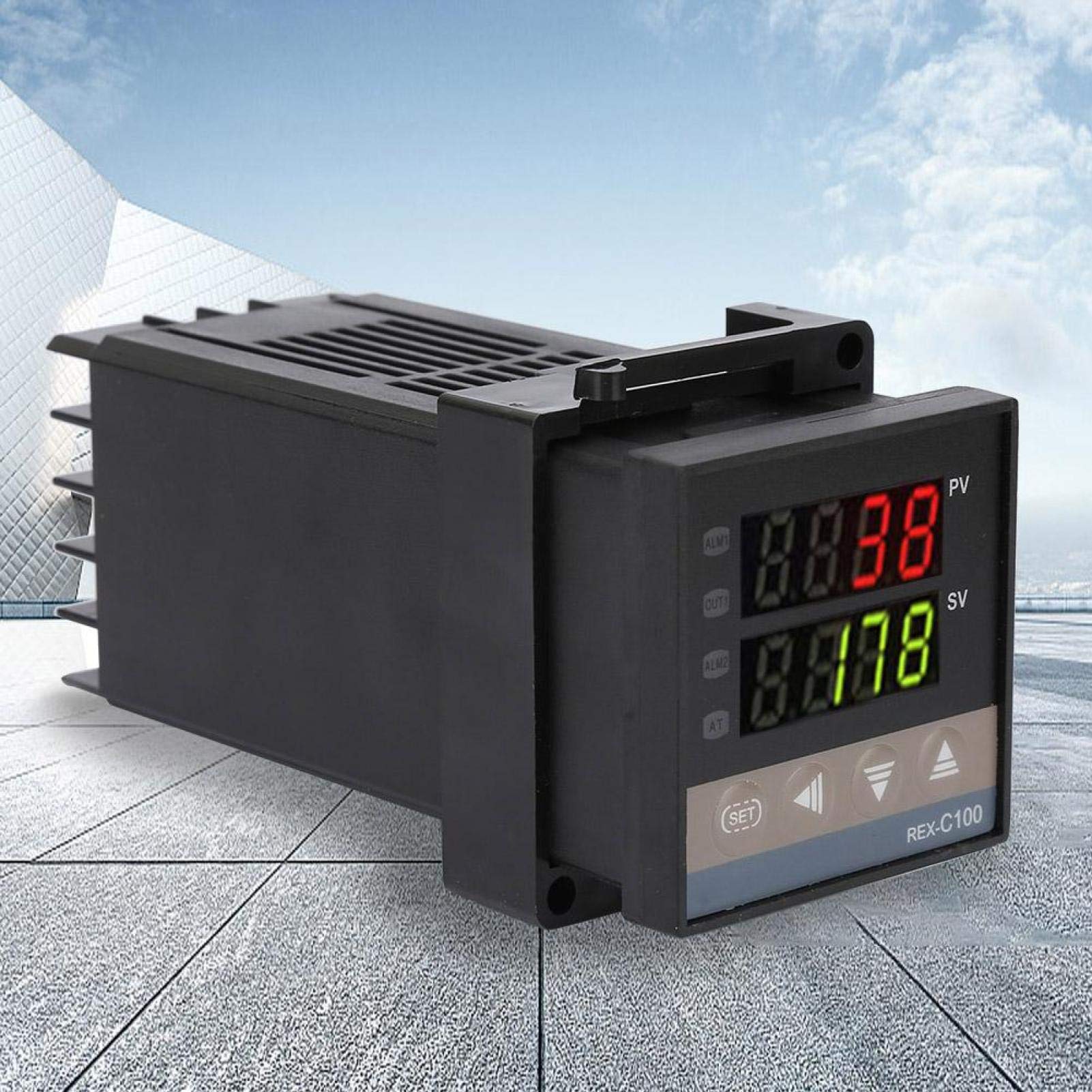 REX-C100 Digitaler PID-Temperaturregler, 0–1300 °C, LED, AC110–240V, Mit K-Sonde (400 °C) & 40A SSR – Selbstoptimierend, Für Industrie & Hobby