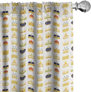 Hipster Curtains, Various Royal Crowns Kings and Queens Nobility Insignia Themed Layout, Window Treatments 2 Panel Set for Living Room Bedroom, Pair of - 28" x 63", Multicolor