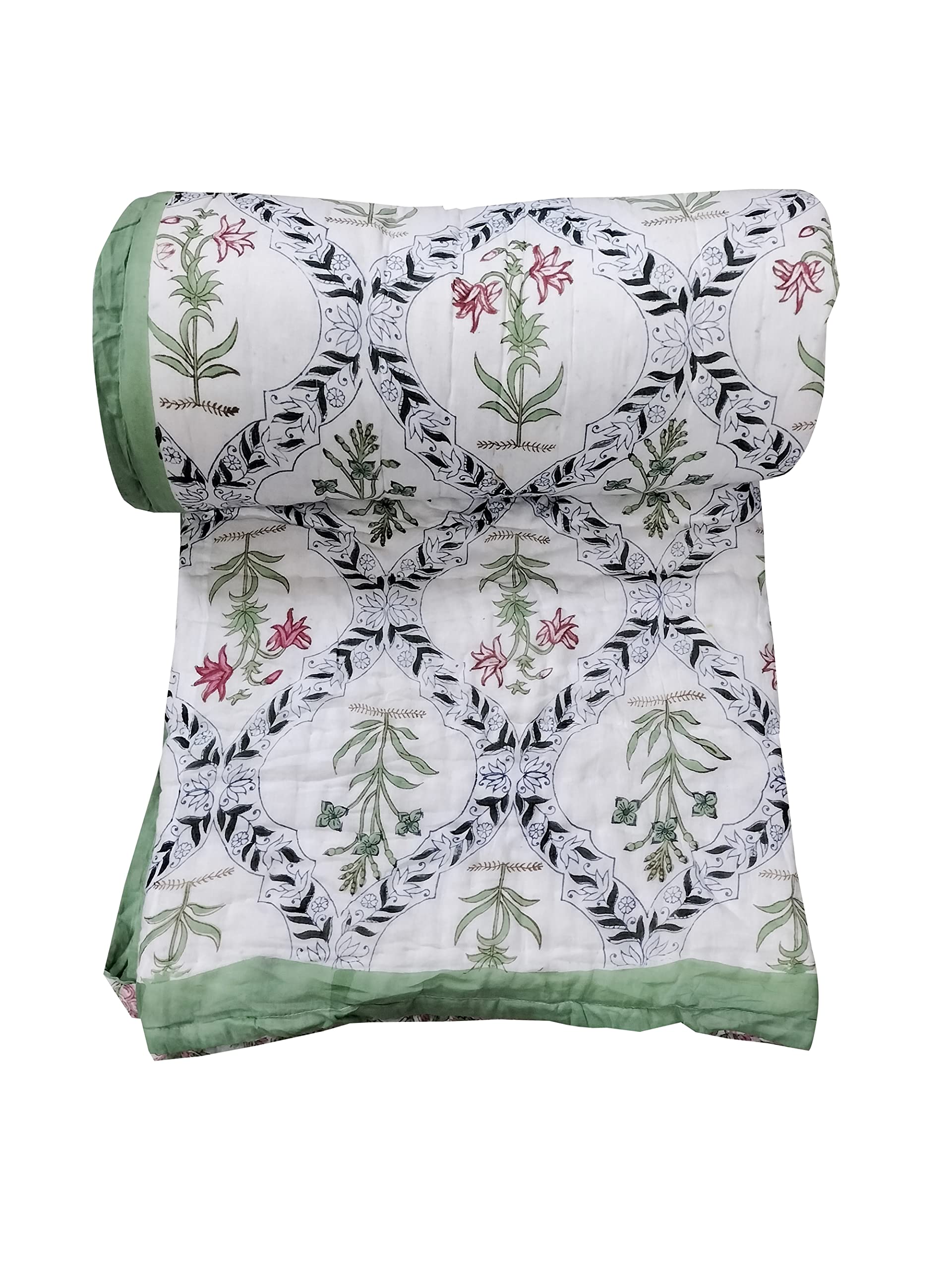 Exportindia Hand Block Print Quilt Jaipuri Rajai Hand Stich Quilted Bedspread Kantha Bedcover Ultra Soft Rajai (California King US Size 108x108 Inch)