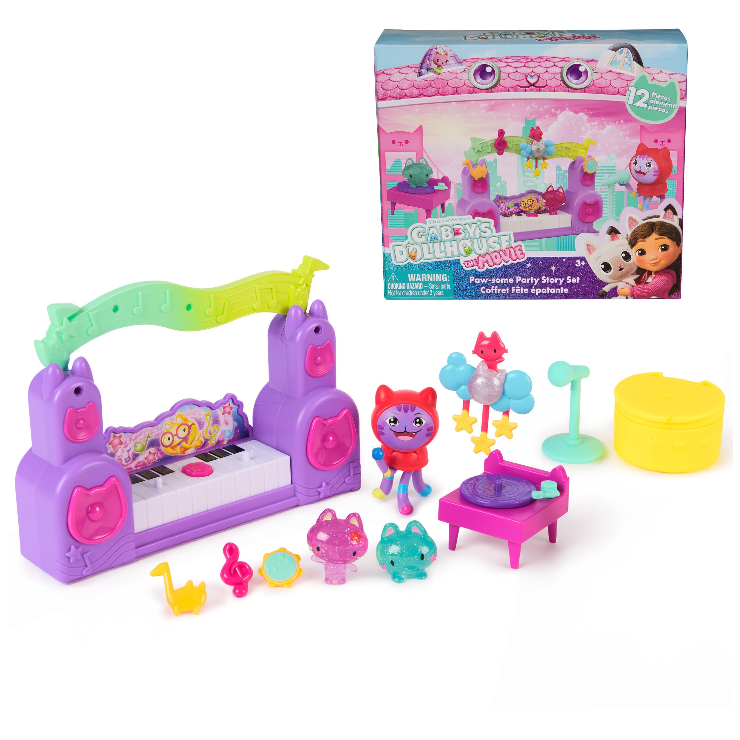 Gabby出品　まとめて Gabbys Dollhouse Movie Party Set with DJ Catnip, 2 Cat Toy Figures