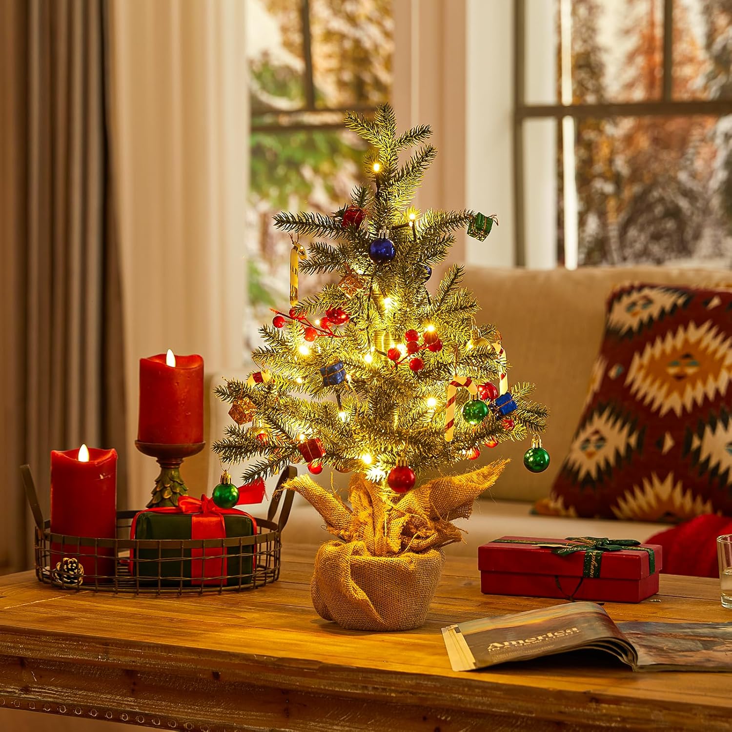 卓上ミニクリスマスツリー ライト付き - EXKRAEFT 22インチ 人工小型