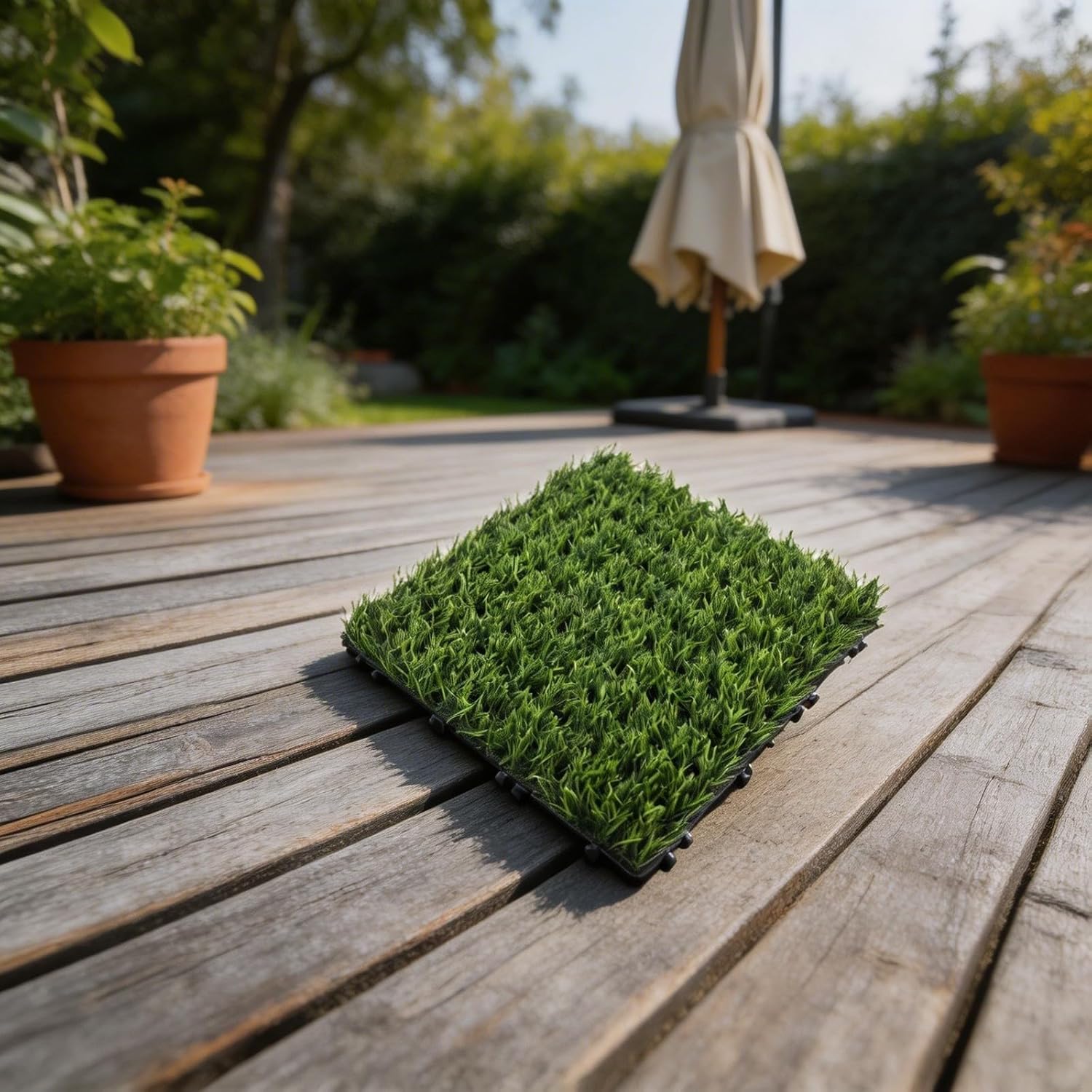 Artificial Grass Tiles 5-Pack 12x12 Inch Interlocking Self-Draining Polyethylene/Polypropylene Turf for Garden, Patio, Balcony or Deck Landscaping