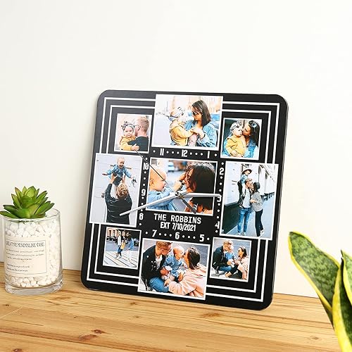 Miniatura 4 de Nobelook Reloj personalizado con marcos familiares, decoración de pared, multifoto, grabado con nombre y fecha, relojes digitales inusuales de