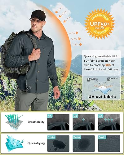 Miniatura 4 de Outdoor Ventures Camisa de senderismo para hombre con protección solar UPF 50+, manga larga, ligera, de secado rápido, para safari, viajes, pesca