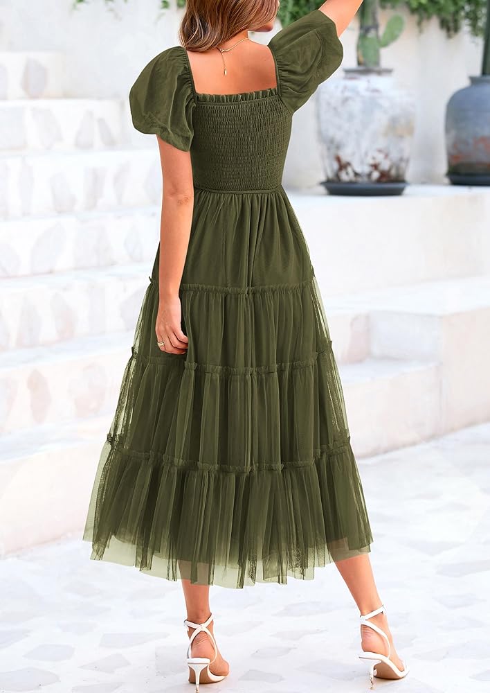 Ameri PUFF TULLE TOP LAYERED DRESS カーキ Ameri（アメリ）の「PUFF TULLE TOP LAYERED DRESS（ドレス