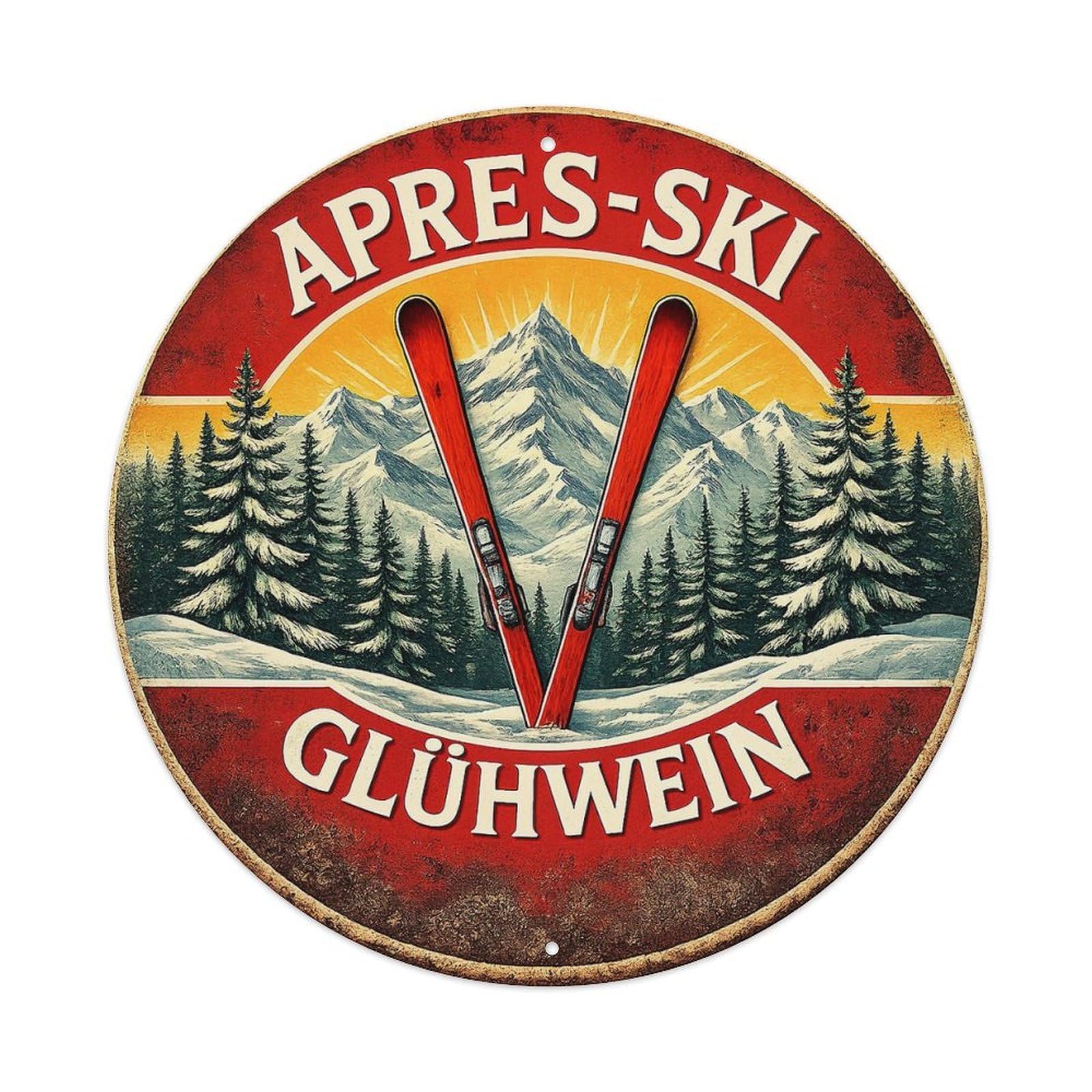 After Ski Mulled Wine Mountain Scene Metal Tin Sign Plaque