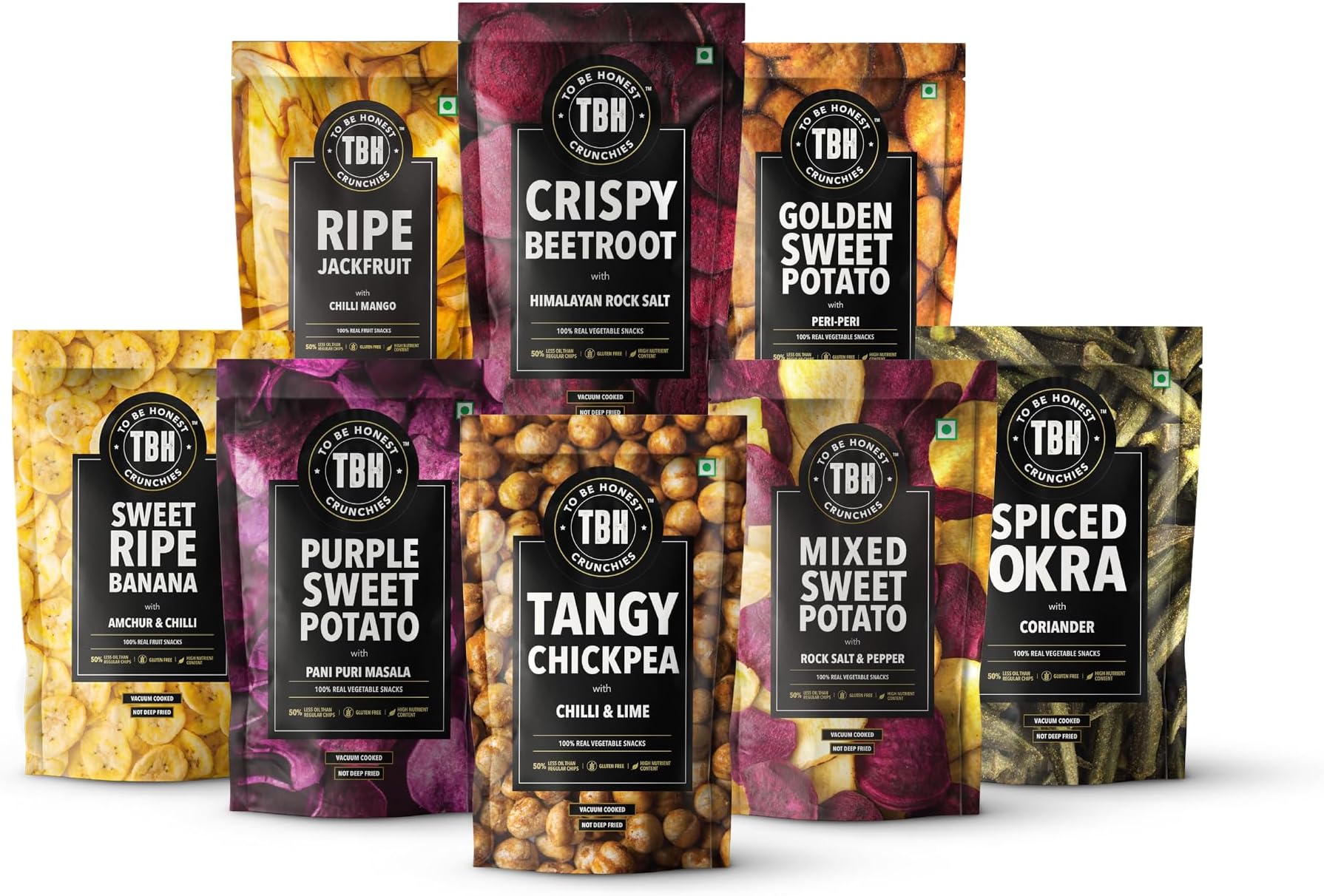 TBH - To Be Honest Assorted Vegetable & Fruit Chips | Gluten Free | Vegan Friendly Snack | Low Fat | 50% Less Oil | No Preservatives - Pack of 9 (580 gm)