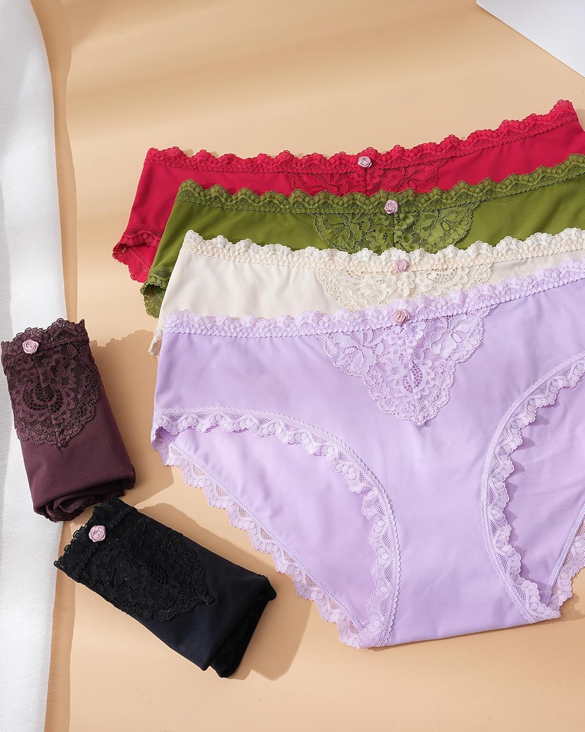 LEVAO Women's Underwear with Lace Panties for Women Cheeky Womens Panties Stretch Hipster Ladies Briefs Multipack 6 Pack - Image 5