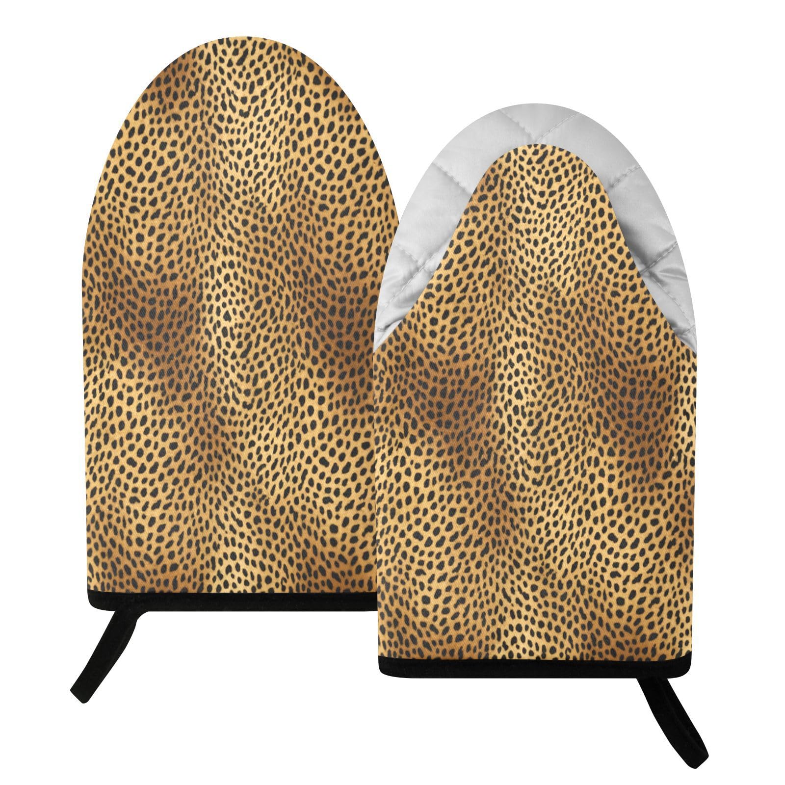BURSTDDY Leopard Print Oven Mitt,Heat Resistant Kitchen Mitts for Cooking
