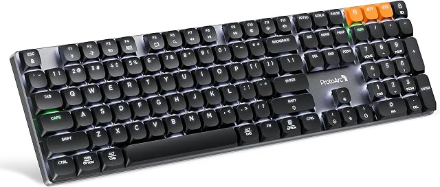 ProtoArc Wireless Mechanical Keyboard, K310 Pro Backlit Rechargeable Aluminum Keyboard, 2.4G+Dual Bluetooth, Linear Red Switches, Programmable Keys, Low Profile Keys, Full Size, Multi-Device