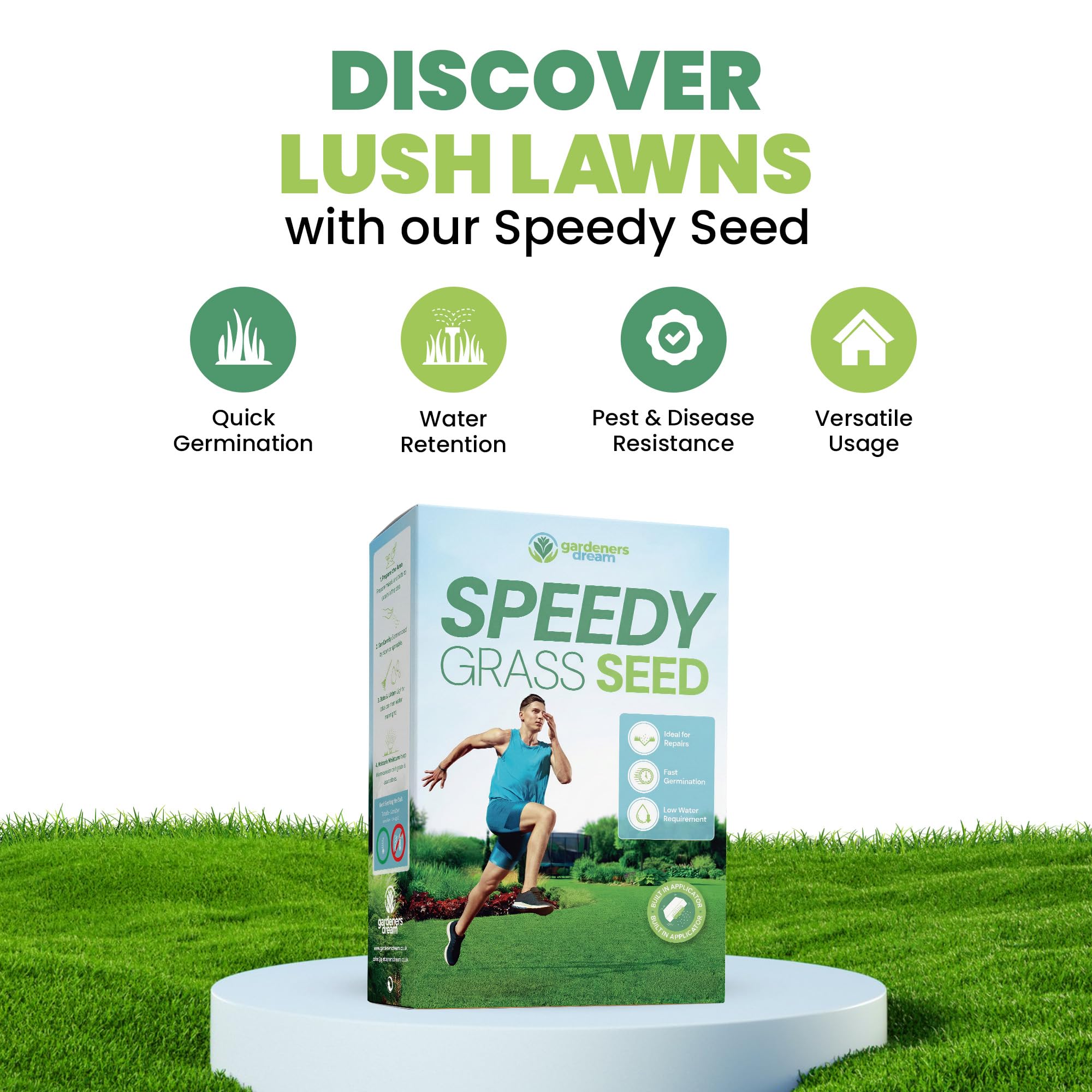 GardenersDream Speedy Lawn Grass Seed – Fast Growing Year Round Lawn Seed, DEFRA Approved – Hard-Wearing Mix for Overseeding – Ideal for UK Climates, Rapid Germination (1.4kg, 84 sqm) - 4