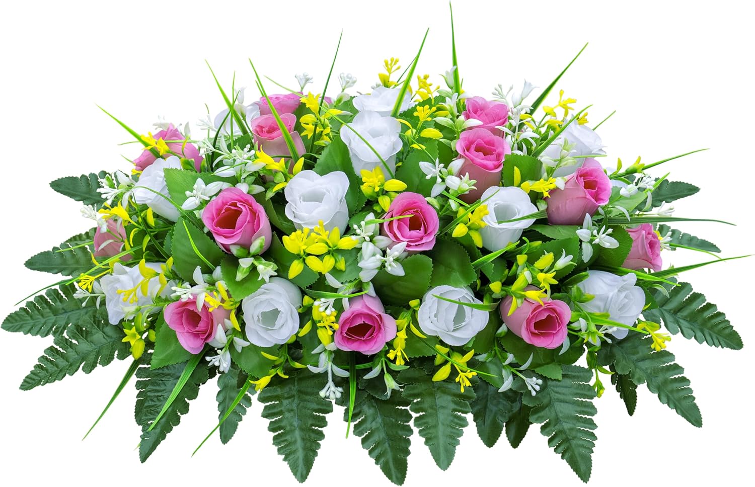 Artificial Cemetery Flowers Saddle-Shaped Tombstone Decorations Non-Fading UV-Resistant（Pink+White Saddle ）