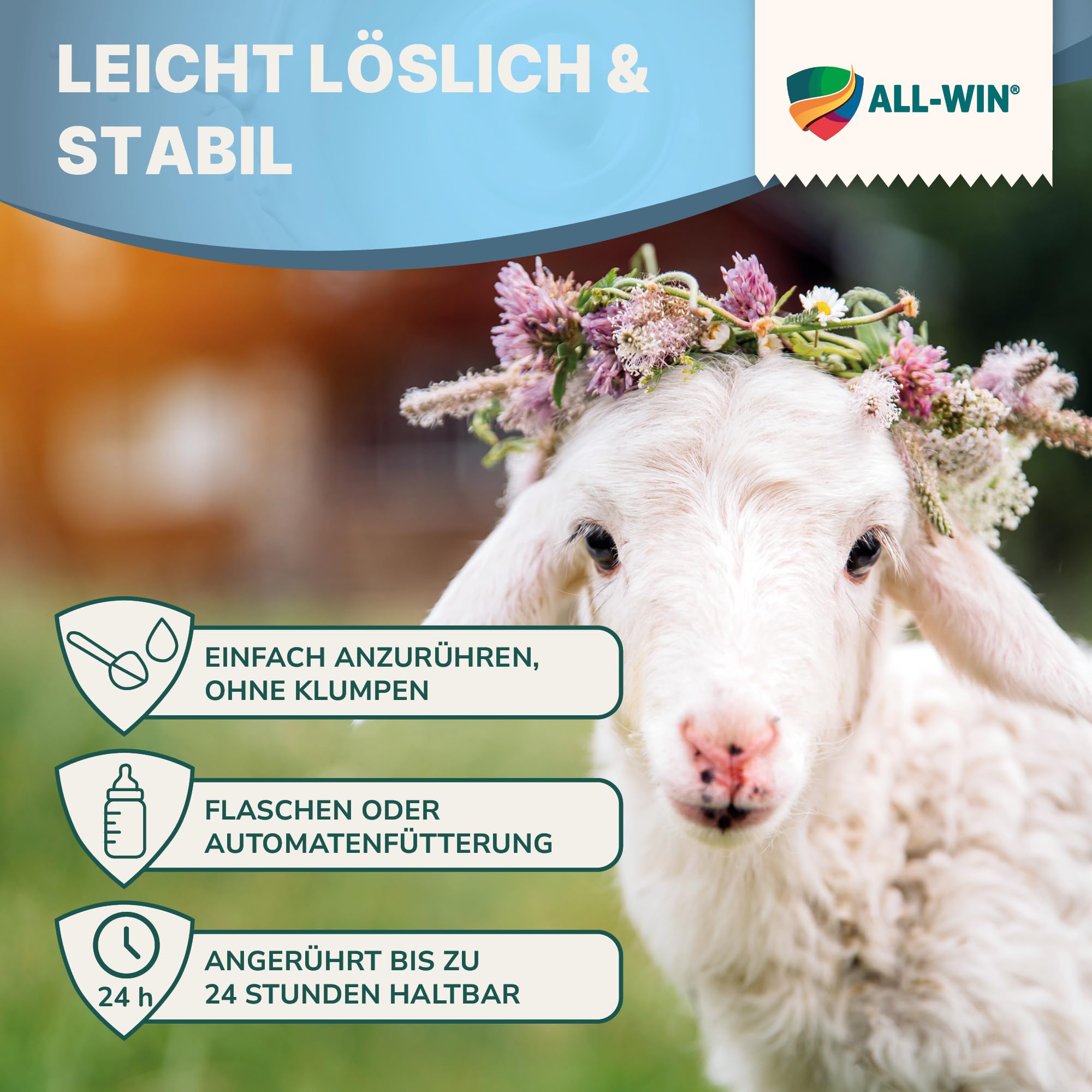 ALL-WIN Biotik Lämmermilch 25 kg – Milchaustauscher für Schaflämmer & Ziegenkitze | Premium Aufzuchtmilch mit Vitaminen A, D3 & E | Hochverdaulich & stabil | Optimale Nährstoffversorgung ab dem 1. Tag