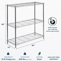 Vista 3 de Honey-Can-Do Estantería ajustable resistente de 3 niveles con capacidad de 200 libras, Estantería de acero cromado SHF-09367, Estanterías