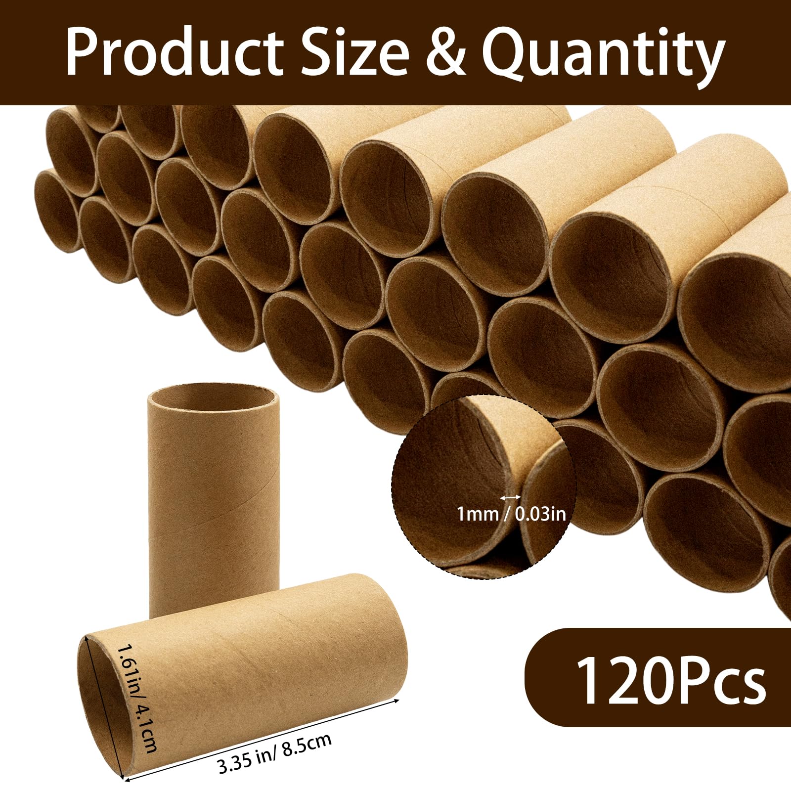 120 Stück Kartonröhren zum Basteln, 3,8 x 8,6 cm leere Toilettenpapierrollen, runde Bastelröhren, stark und druckfest, für DIY, Kunst, Geschenk, Braun
