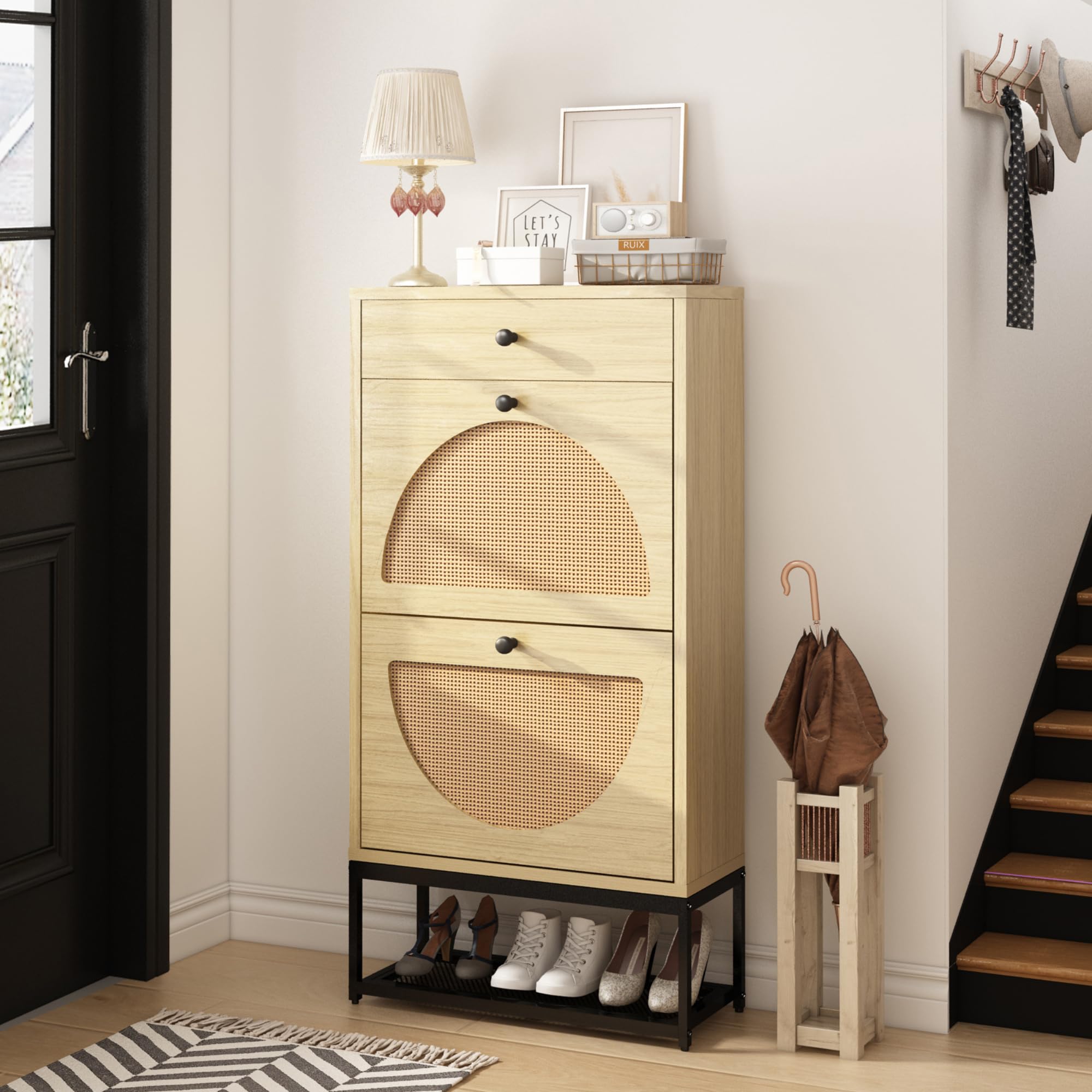 Snapklik.com : AWQM Natural Rattan Shoe Cabinet Pack Of 2, Hallway Free ...