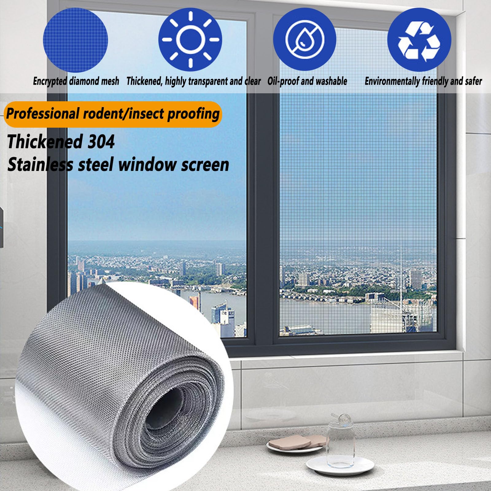 Malla de repuesto para ventana, kit ajustable para patio, porche, puerta corredera, balcón, acero inoxidable, personalizable, 1 m de ancho, 15 cm de largo