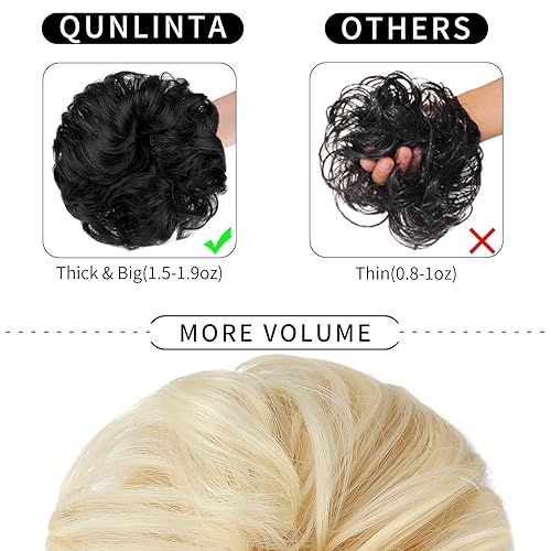 Miniatura 3 de Qunlinta Extensiones de cabello con moño desordenado, extensiones de cabello grueso para mujeres y niñas, rubio decolorado