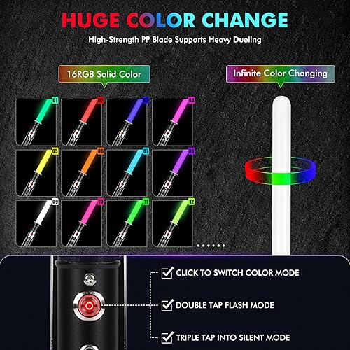 Miniatura 4 de Sable de luz, sable de luz sensible y suave, 16 grupos de efectos de sonido y cambio de color, mango de metal recargable, regalos de sable de luz