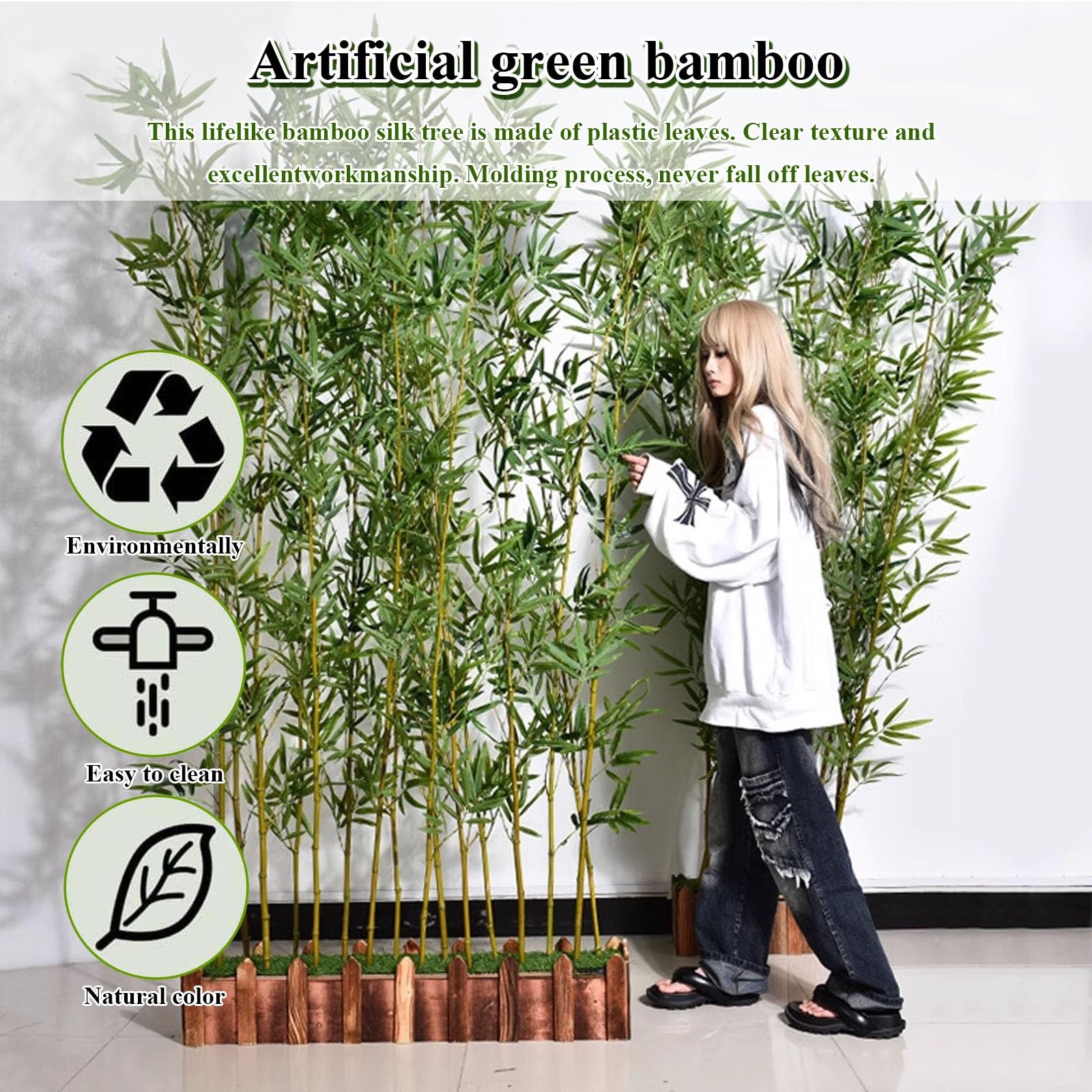 Faux-Bambus-Pflanze, Große Künstliche Bambusbäume Für Patio-Privatsphärenzaun, Indoor-Outdoor-Zimmertrennwände, Landschafts-Grünwand & Aquarium-Dekoration(40 Bamboo,1.5m/4.9ft Tall)