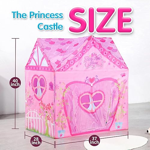 Miniatura 2 de Princess Castle - Tienda de campaña de juegos rosa plegable para niñas, diversión en interiores y exteriores, fácil de plegar, 37 x 28 x 40